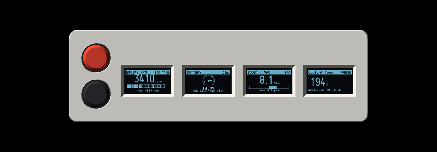 Bar tach, battery dial, boost bar and coolant