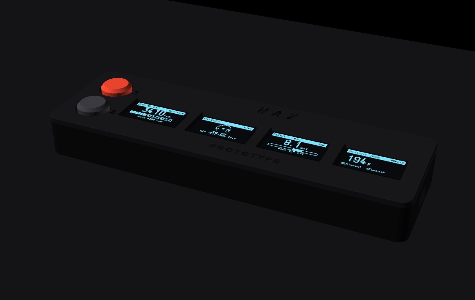 HAX DrivePulse in stealth black showing four live gauges