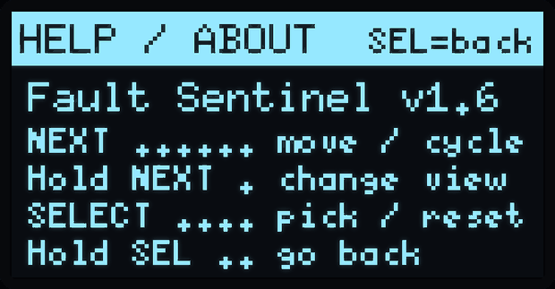 Help / About button reference screen