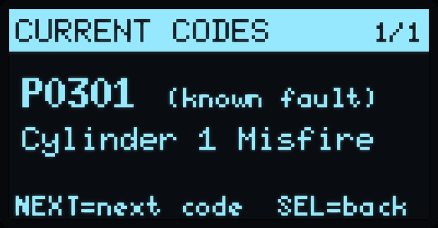 Current code P0301 with description