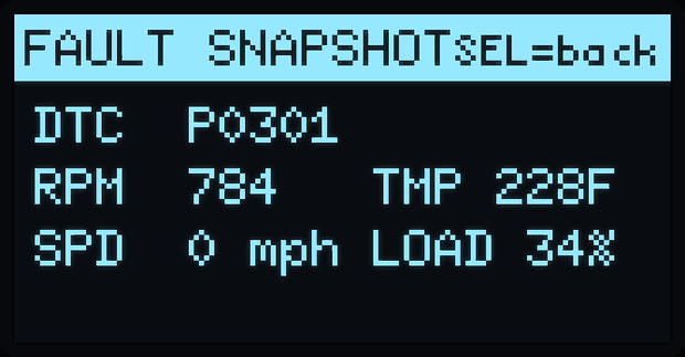 Fault snapshot freeze frame