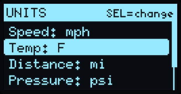 Units submenu