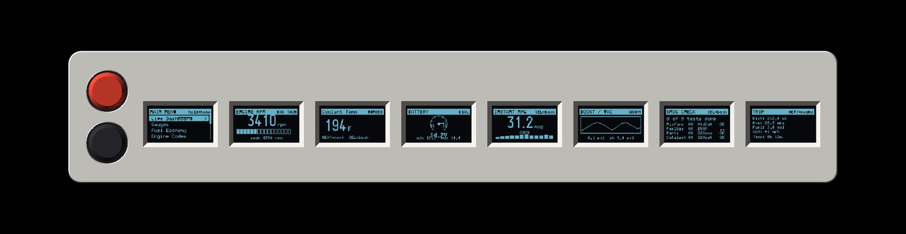 The Octa: eight screens each showing a different page