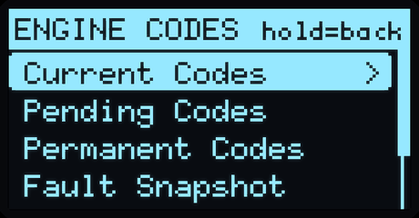 Engine codes menu