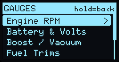 Gauges menu